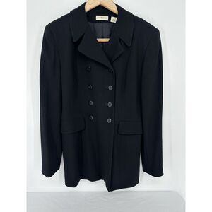 Vtg Ann Taylor LOFT 100% Wool Double Breasted Blazer Jacket Sz 10 Black Academia